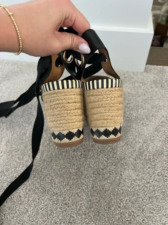 Tory Burch Black Espadrille Platform Sandals with Ankle Tie - Picture 6 of 7